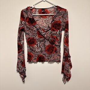 Vtg Per Seption Concept Y2K Babydoll Fairy Top Sz M Red Rose Fairy Whimsigoth